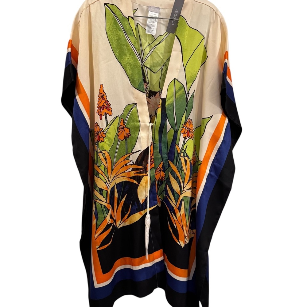 Chico's Multicolor Floral Crane Kimono L XL NWT